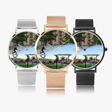 Charger l'image dans la galerie, Personalized Memorial Watch : Unisex Ultra-Slim (in silver, gold & black metal bands)