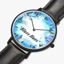 Charger l'image dans la galerie, "Blues Hues" : Ultra-Thin Leather Strap Quartz Watch (Black With Indicators)