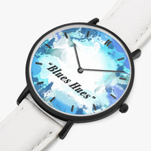 Charger l'image dans la galerie, "Blues Hues" : Ultra-Thin Leather Strap Quartz Watch (Black With Indicators)