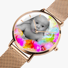 Load image into Gallery viewer, SAMPLE Baby image on colorful background. In 3 Sizes. Fashion Ultra-thin Stainless Steel Quartz Watch (With Indicators)