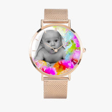 Load image into Gallery viewer, SAMPLE Baby image on colorful background. In 3 Sizes. Fashion Ultra-thin Stainless Steel Quartz Watch (With Indicators)