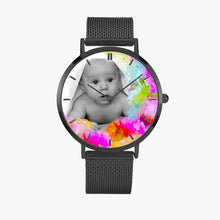 Load image into Gallery viewer, SAMPLE Baby image on colorful background. In 3 Sizes. Fashion Ultra-thin Stainless Steel Quartz Watch (With Indicators)