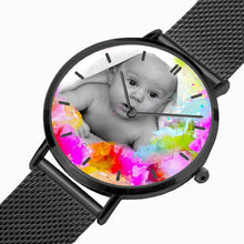 Load image into Gallery viewer, SAMPLE Baby image on colorful background. In 3 Sizes. Fashion Ultra-thin Stainless Steel Quartz Watch (With Indicators)