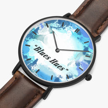 Charger l'image dans la galerie, "Blues Hues" : Ultra-Thin Leather Strap Quartz Watch (Black With Indicators)