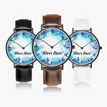 Charger l'image dans la galerie, "Blues Hues" : Ultra-Thin Leather Strap Quartz Watch (Black With Indicators)