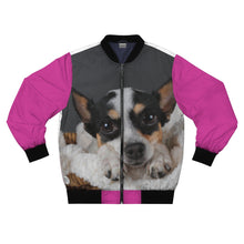 Cargar imagen en el visor de la galería, Adorable Doggies on Pink Background Bomber Jacket - ARTSY STYLE