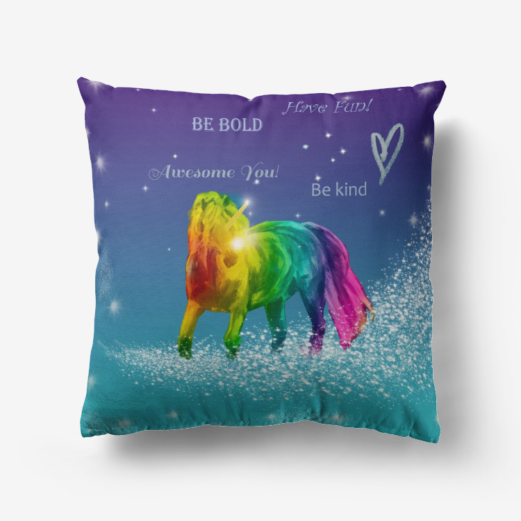 Rainbow Pony Unicorn Premium Throw Pillow with Inspirational Words - ARTSY STYLE