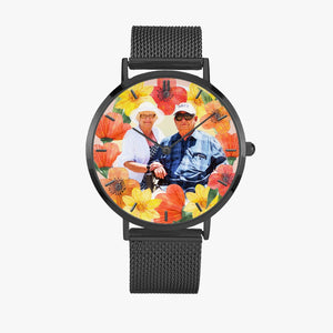Vacay Couple w Tropical flowers. Fashion Ultra-thin Stainless Steel Quartz Watch (With Indicators) - ARTSY STYLE