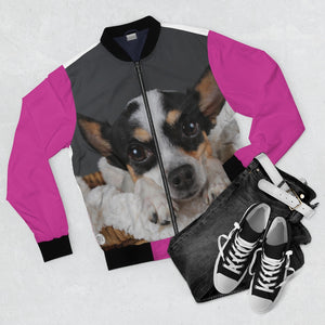 Adorable Doggies on Pink Background Bomber Jacket - ARTSY STYLE