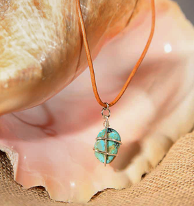 Natural Stone on Leather Cord Necklace - turquoise, by CeeV - ARTSY STYLE