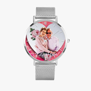 170. Fondo de "corazón biselado" personalizado: Reloj de cuarzo ultra delgado (con indicadores) Corazón biselado y rosa