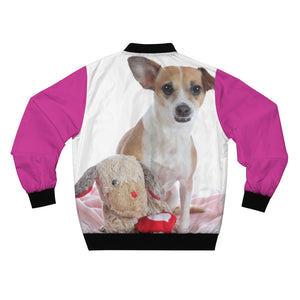 Adorable Doggies on Pink Background Bomber Jacket - ARTSY STYLE