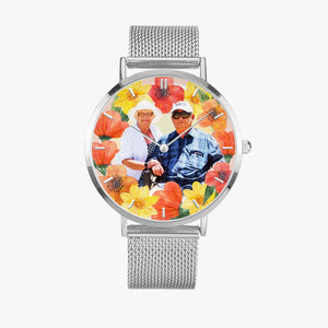 Vacay Couple w Tropical flowers. Fashion Ultra-thin Stainless Steel Quartz Watch (With Indicators) - ARTSY STYLE