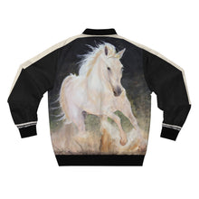 Load image into Gallery viewer, Horse-Lover&#39;s Unisex Bomber Jacket - White Stallion. Great gift item! - ARTSY STYLE
