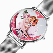 Load image into Gallery viewer, 170. Custom &quot;BEVELED HEART&quot; BACKGROUND: Ultra-Thin Quartz Watch (With Indicators) Beveled Heart &amp; Rose
