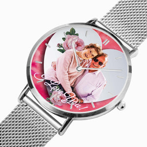 170. Fondo de "corazón biselado" personalizado: Reloj de cuarzo ultra delgado (con indicadores) Corazón biselado y rosa