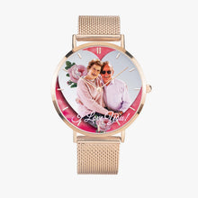 Load image into Gallery viewer, 170. Custom &quot;BEVELED HEART&quot; BACKGROUND: Ultra-Thin Quartz Watch (With Indicators) Beveled Heart &amp; Rose
