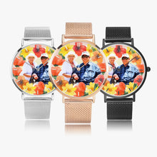 Cargar imagen en el visor de la galería, Vacay Couple w Tropical flowers. Fashion Ultra-thin Stainless Steel Quartz Watch (With Indicators) - ARTSY STYLE
