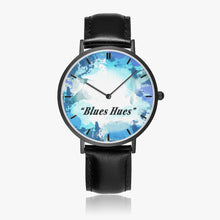 Load image into Gallery viewer, &quot;Blues Hues&quot; : Ultra-Thin Leather Strap Quartz Watch (Black With Indicators)

